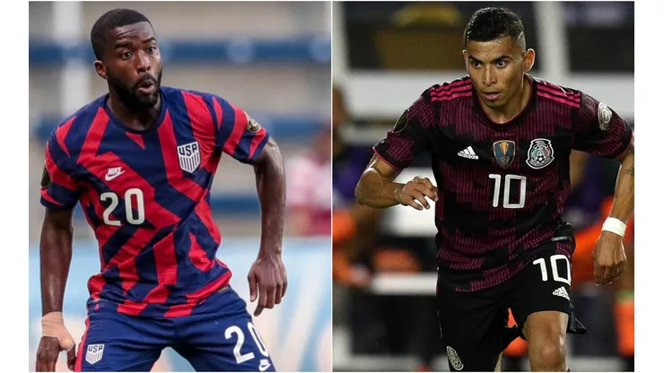 Shaquell Moore of the USMNT (left) and Orbelin Pineda of Mexico (right). (Getty & U.S. Soccer @ Facebook)