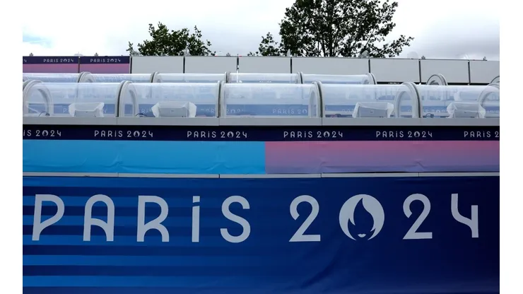 A general view of the Paris 2024 logo ahead of the Paris Olympic Games on July 23, 2024 in Paris, France.