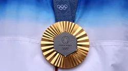 A detailed view of the gold medal of Sihyeon Lim of Team Republic of Korea on the podium after the Women’s Individual Archery competition on day eight of the Olympic Games Paris 2024 at Esplanade Des Invalides on August 03, 2024 in Paris, France.