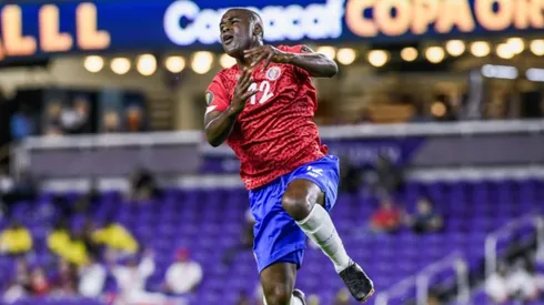 Joel Campbell of Costa Rica celebrating one of his goals against Guadeloupe. (Twitter @GoldCup)
