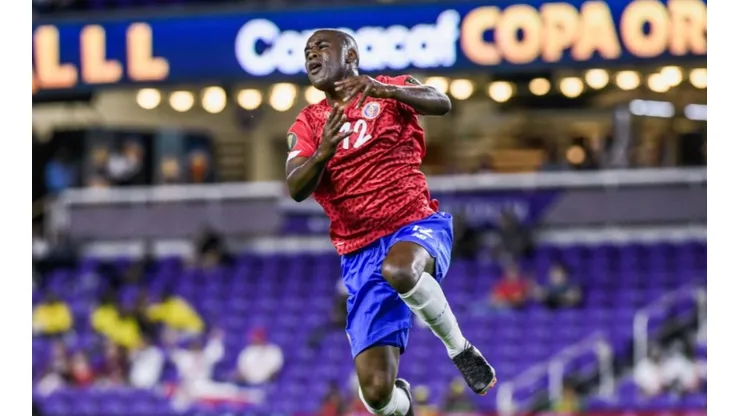 Joel Campbell of Costa Rica celebrating one of his goals against Guadeloupe. (Twitter @GoldCup)