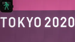 A logo is displayed on a fence surrounding the Tokyo 2020 Olympics Equestrian Park. (Getty)