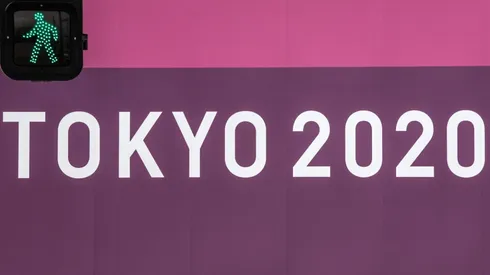 A logo is displayed on a fence surrounding the Tokyo 2020 Olympics Equestrian Park. (Getty)