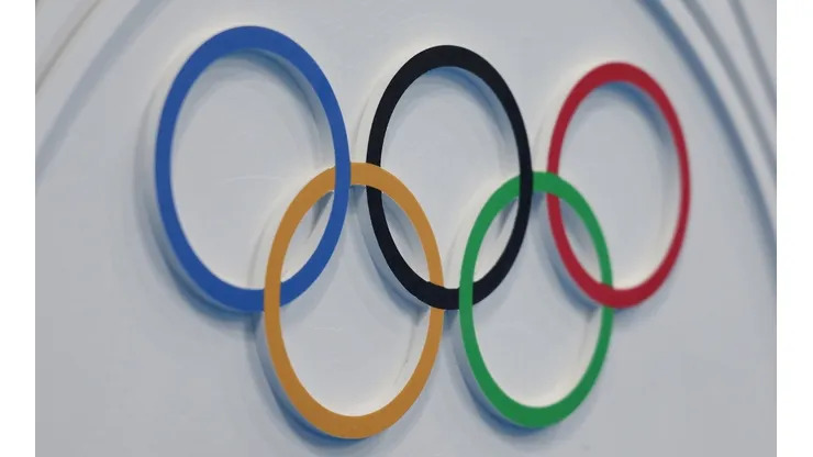 A General view of the olympic ring at the competition pool in Paris La Defense Arena ahead of the Paris 2024 Olympic Games on July 22, 2024 in Paris, France.