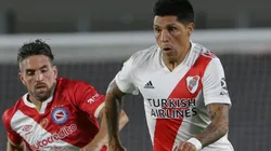 Enzo Perez of River Plate (right) fights for the ball with Gabriel Hauche of Argentinos Juniors (Getty).