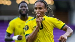 Bobby Reid celebrating Jamaica's second goal in the game. (Twitter @GoldCup)