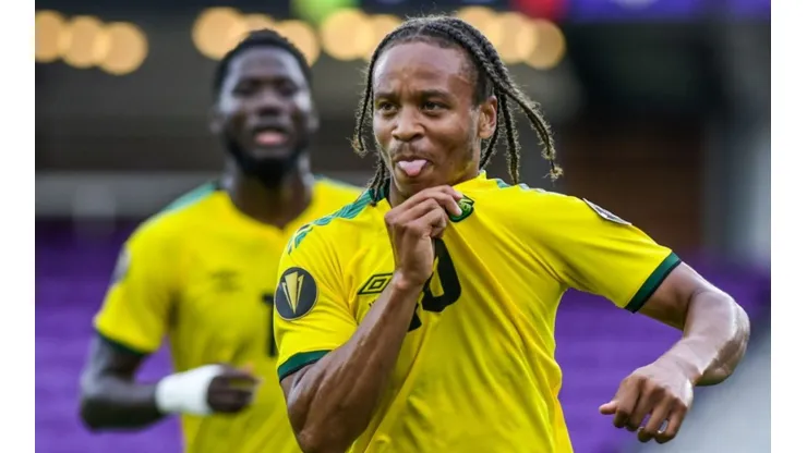 Bobby Reid celebrating Jamaica's second goal in the game. (Twitter @GoldCup)