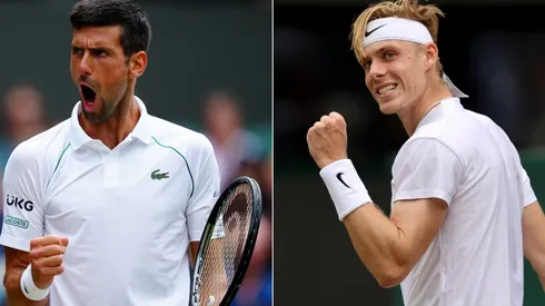 Novak Djokovic of Serbia (left) and Denis Shapovalov of Canada (right). (Getty)