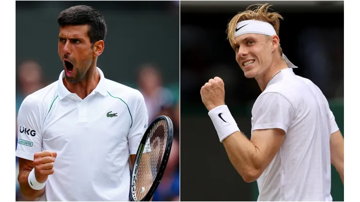 Novak Djokovic of Serbia (left) and Denis Shapovalov of Canada (right). (Getty)