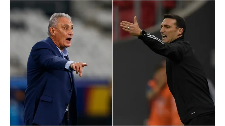 Brazil boss Tite (left) and Argentina manager Lionel Scaloni. (Getty)