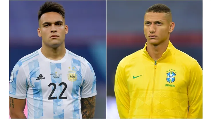Lautaro Martinez of Argentina (left) and Richarlison of Brazil (Getty).
