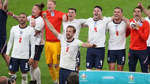 England players celebrate win over Denmark. (Getty)