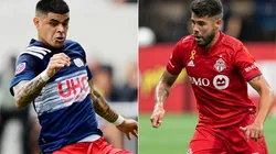 Gustavo Pou of New England Revolution and Alejandro Pozuelo of Toronto FC (Getty).