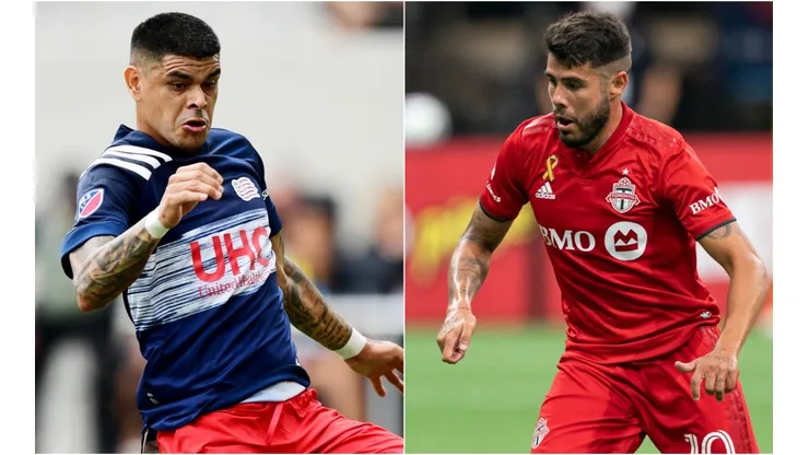Gustavo Pou of New England Revolution and Alejandro Pozuelo of Toronto FC (Getty).
