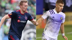 Robert Beric of Chicago Fire (left) and Christopher Mueller of Orlando City SC (Getty).