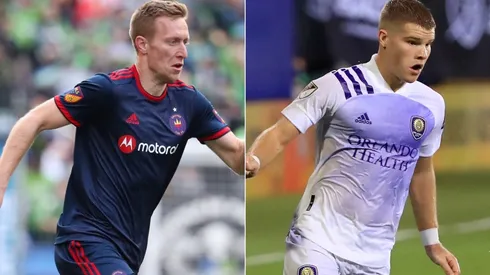 Robert Beric of Chicago Fire (left) and Christopher Mueller of Orlando City SC (Getty).