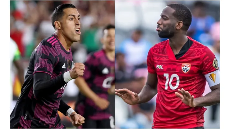 Rogelio Funes Mori of Mexico (left) and Kevin Molino of Trinidad and Tobago (right). (Getty / TTFA @ Facebook)