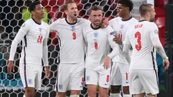 England national team celebrate after scoring a goal. (Getty)