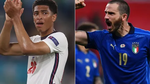 Jude Bellingham of England (left) and Leonardo Bonucci of Italy (right). (Getty)