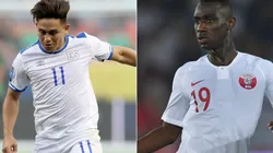 Darryl Lachman of El Salvador (left) and Almoez Ali of Qatar (Getty).