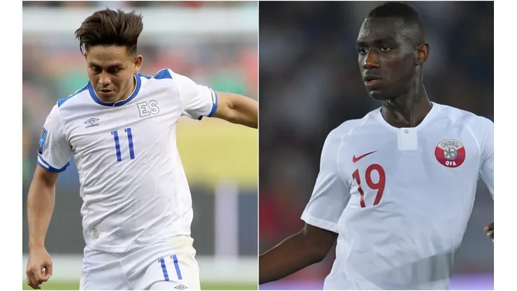 Darryl Lachman of El Salvador (left) and Almoez Ali of Qatar (Getty).