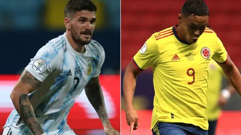 Rodrigo De Paul of Argentina (left) and Luis Muriel of Colombia (Getty).