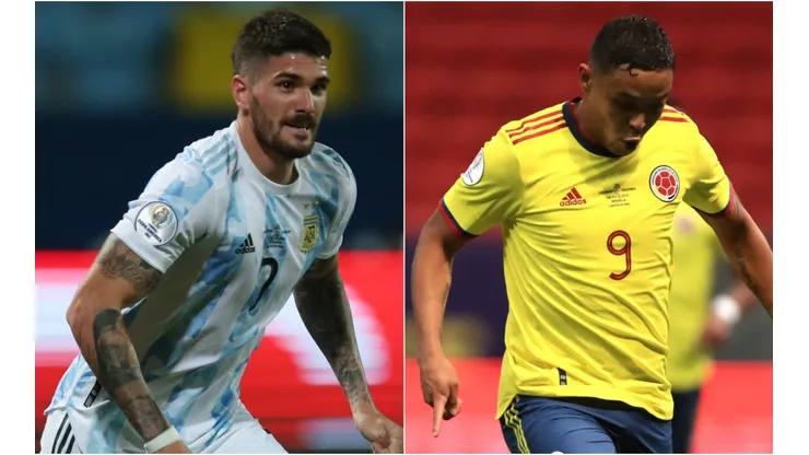 Rodrigo De Paul of Argentina (left) and Luis Muriel of Colombia (Getty).