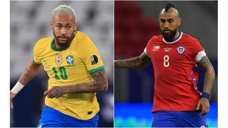 Neymar of Brazil (left) and Arturo Vidal of Chile (Getty).