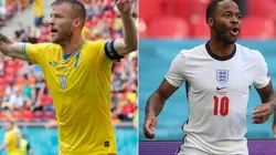 Andriy Yarmolenko of Ukraine (left) and Raheem Sterling of England (right). (Getty)