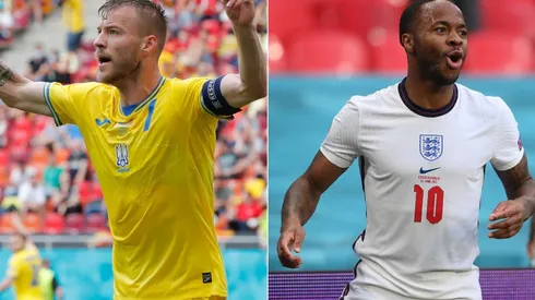 Andriy Yarmolenko of Ukraine (left) and Raheem Sterling of England (right). (Getty)