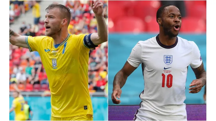 Andriy Yarmolenko of Ukraine (left) and Raheem Sterling of England (right). (Getty)