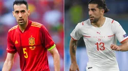 Sergio Busquets of Spain (left) and Ricardo Rodriguez of Switzerland (right). (Getty)