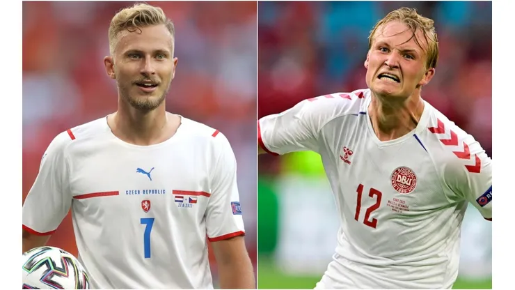 Antonin Barak of the Czech Republic (left) and Kasper Dolberg of Denmark (right). (Getty)
