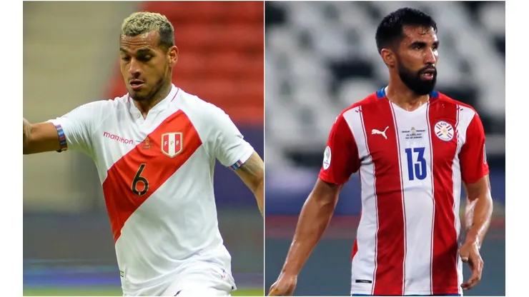 Miguel Trauco from Peru (left) and Alberto Espinola from Paraguay (Getty).
