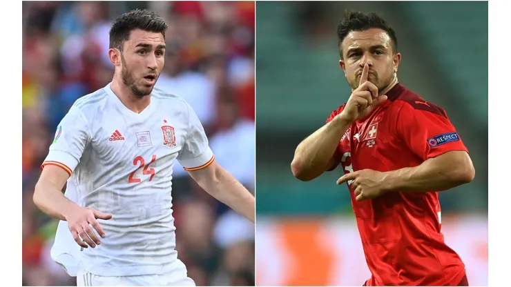 Ameryc Laporte of Spain (left) and Xherdan Shaquiri (Getty).