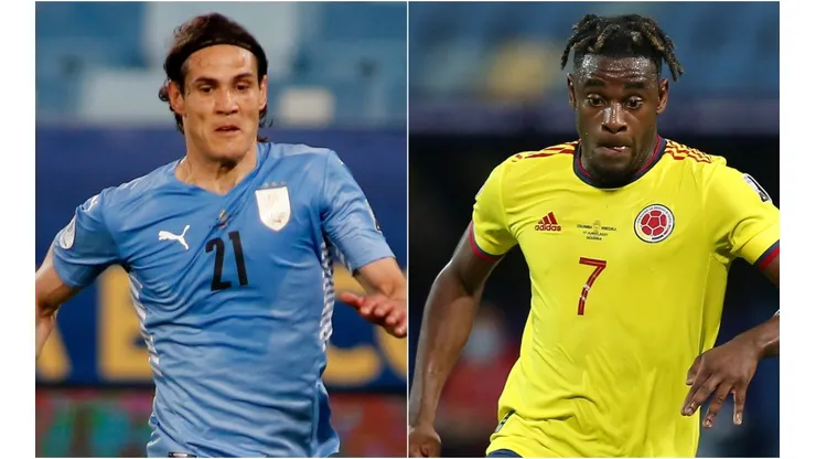 Edinson Cavani of Uruguay (left) and Duvan Zapata of Colombia (Getty).