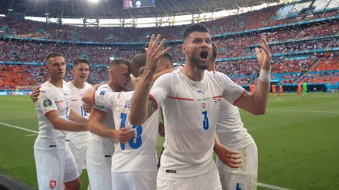 The Czech Republic players celebrate a goal against the Netherlands. (Getty)