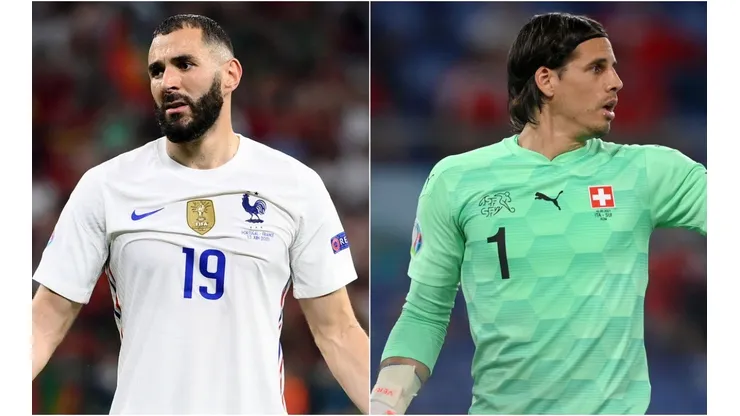 Karim Benzema of France (left) and Yann Sommer of Switzerland (right). (Getty)
