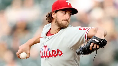Aaron Nola tied the MLB record for consecutive strikeouts. (Getty)