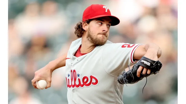 Aaron Nola tied the MLB record for consecutive strikeouts. (Getty)
