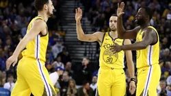 Klay Thompson, Stephen Curry & Draymond Green. (Getty)