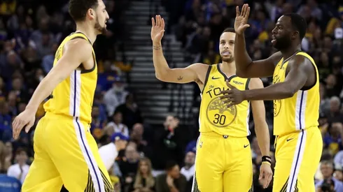 Klay Thompson, Stephen Curry & Draymond Green. (Getty)