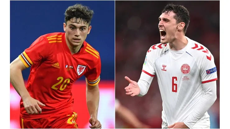 Daniel James of Wales (left) and Andreas Christensen of Denmark (right). (Getty)