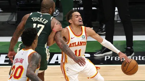 PJ Tucker guarding Trae Young. (Getty)