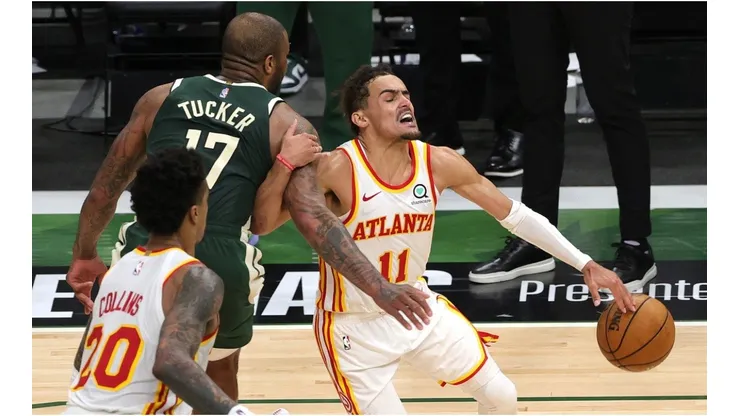 PJ Tucker guarding Trae Young. (Getty)