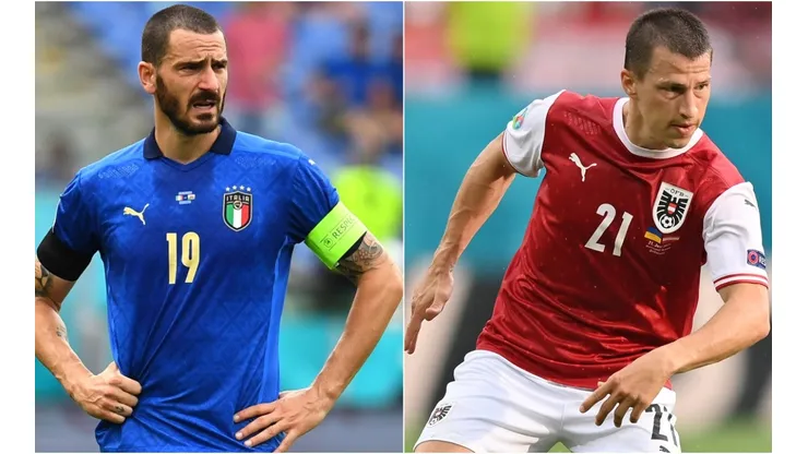 Leonardo Bonucci of Italy (left) and Stefan Lainer of Austria (right). (Getty)