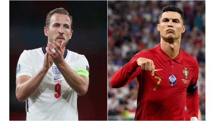 Harry Kane of England (left) and Cristiano Ronaldo of Portugal R9ught). (Getty)