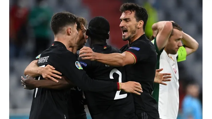 Germany players celebrate against Hungary. (Getty)