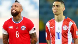 Arturo Vidal of Chile (left) and Miguel Almirón of Paraguay. (Getty)