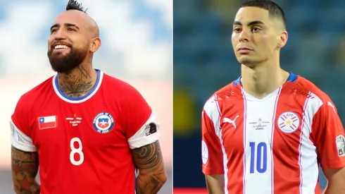 Arturo Vidal of Chile (left) and Miguel Almirón of Paraguay. (Getty)